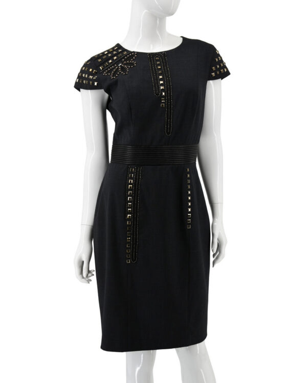 BLUMARINE sukienka grafitowa ołówkowa koraliki dżety 38