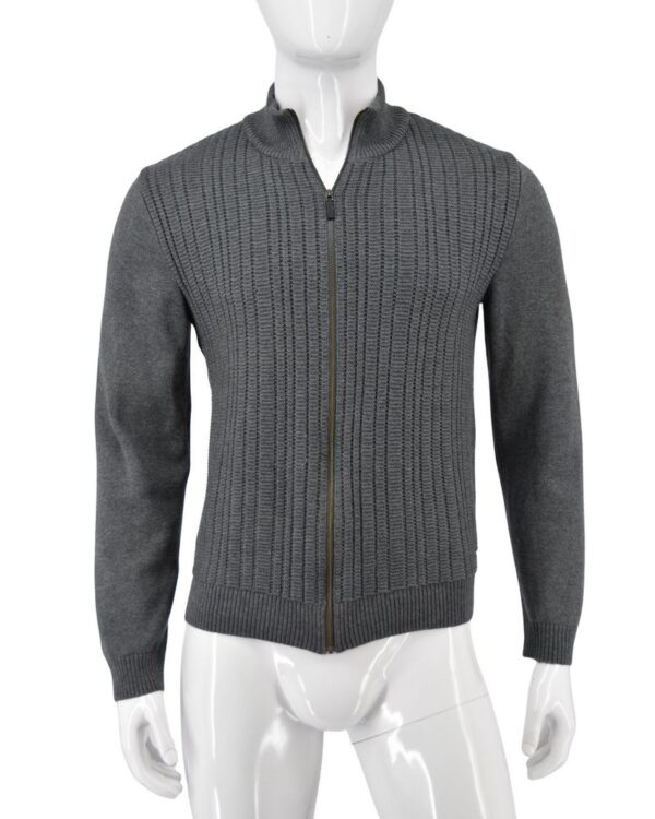 HUGO BOSS sweter męski rozpinany wełna grafitowy M