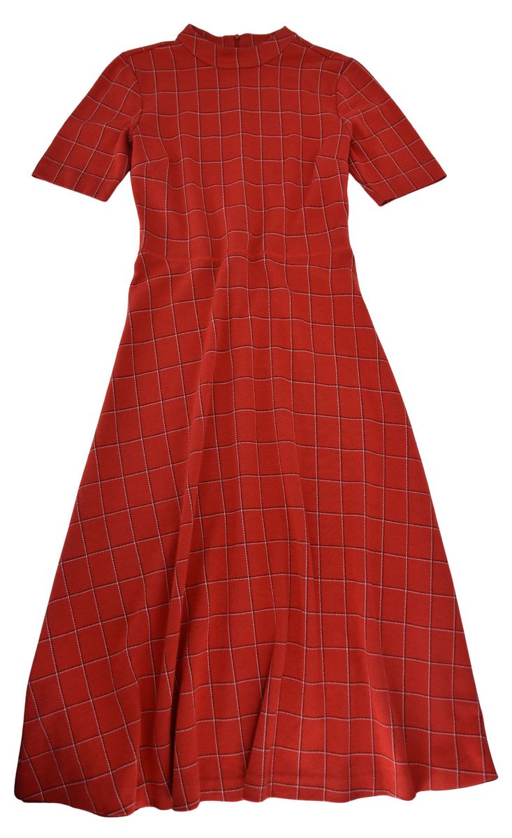 HUGO BOSS sukienka czerwona w kratę długa elegancka S - obrazek 5