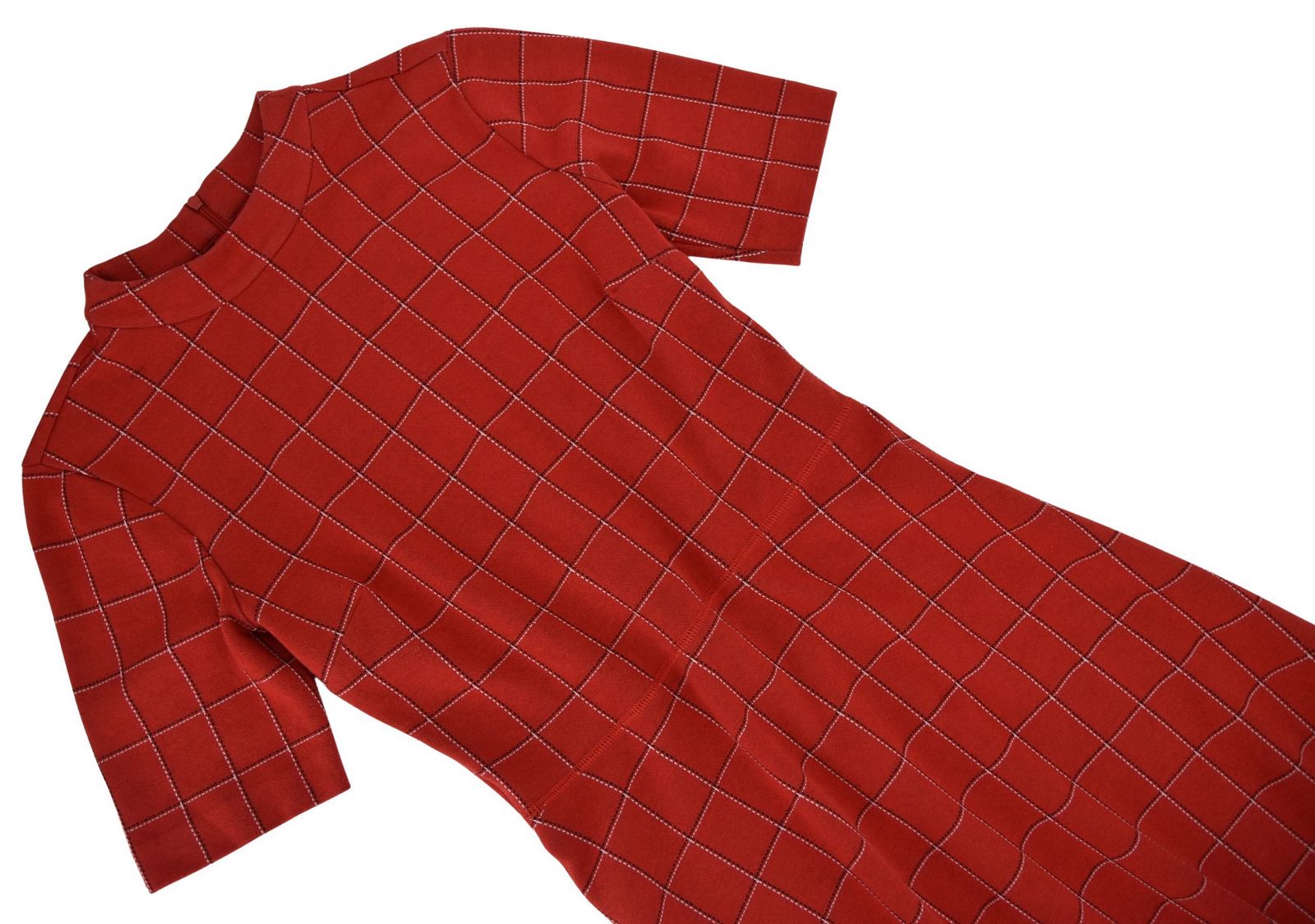 HUGO BOSS sukienka czerwona w kratę długa elegancka S - obrazek 2