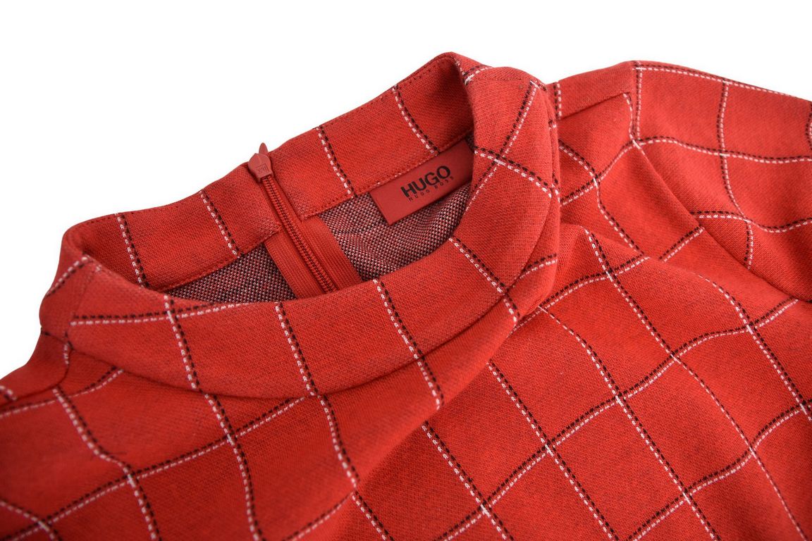 HUGO BOSS sukienka czerwona w kratę długa elegancka S - obrazek 3