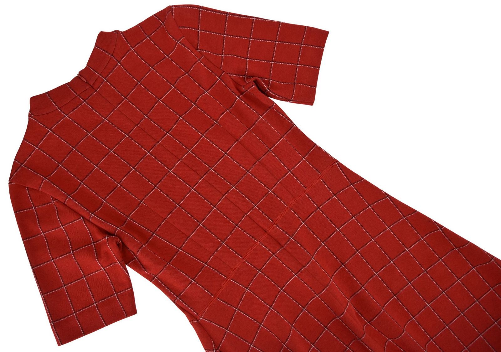 HUGO BOSS sukienka czerwona w kratę długa elegancka S - obrazek 6