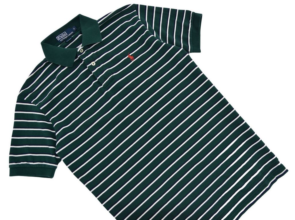 RALPH LAUREN koszulka męska polo zielona w paski S/M - obrazek 2