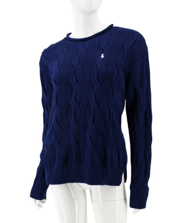 RALPH LAUREN sweter damski granatowy luźny warkocze L