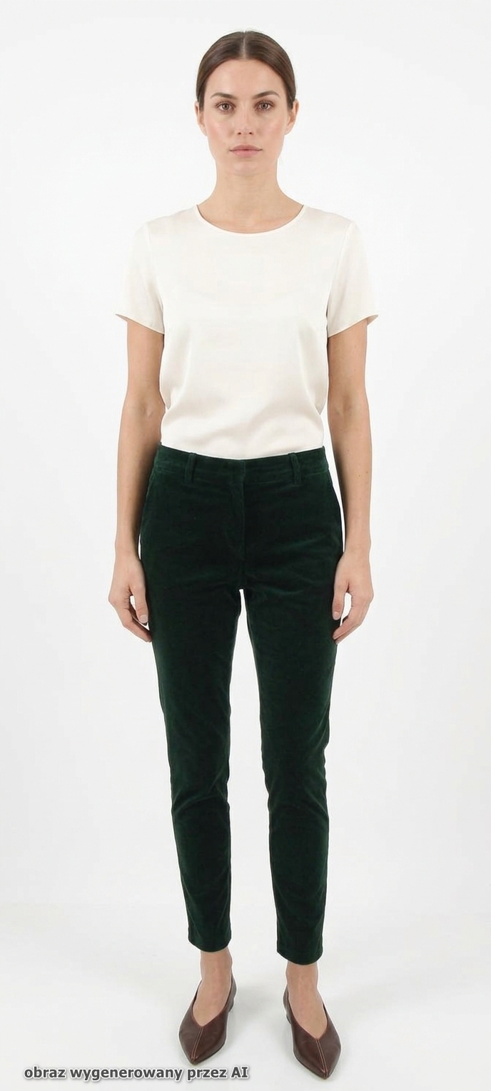 MAX MARA STUDIO spodnie damskie welurowe zieleń 36 - obrazek 6